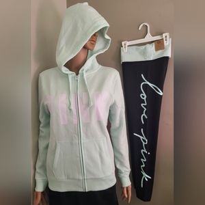 NEW Victoria's Secret PINK Full Zip Hoodie & Midrise Foldover Legging Sz Med